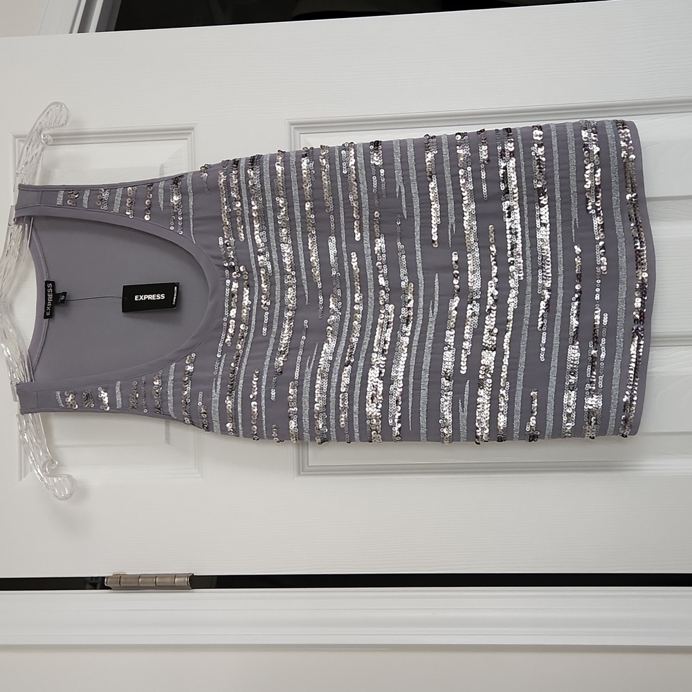 Beaded tank metallic silver